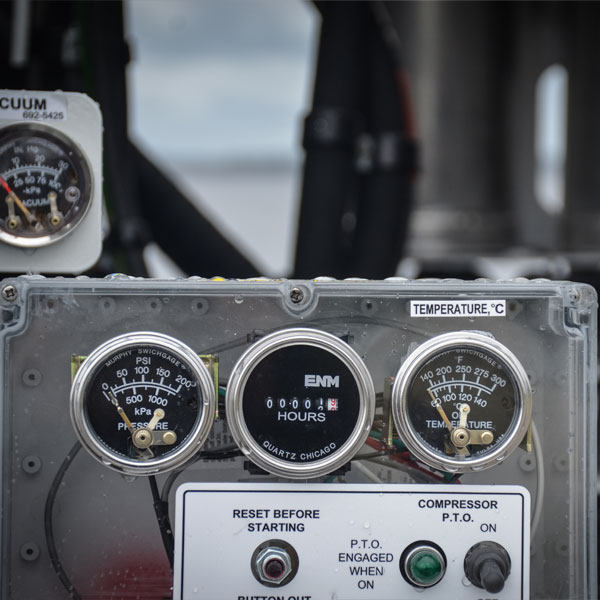 View of Gauges on Vac-Con X-Cavator Truck